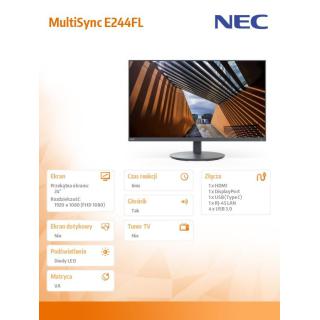 Monitor MultiSync E244FL 24 cale USB-C HDMI czarny