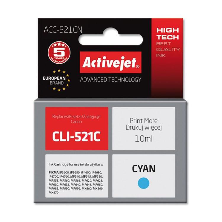 Activejet ACC-521CN Tusz (zamiennik Canon CLI-521C Supreme 10 ml niebieski)