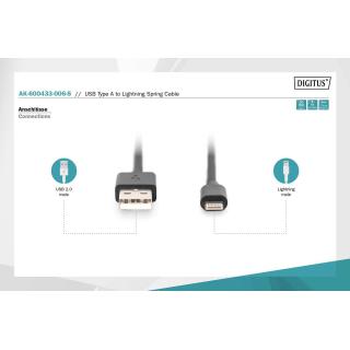 Kabel USB 2.0 DIGITUS spiralny USB A/Lightning, PD 20W,...