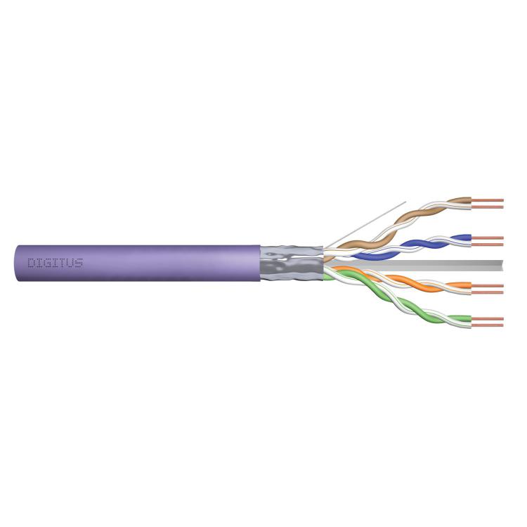 Kabel teleinformatyczny instalacyjny DIGITUS kat.6, F/UTP, Dca, drut, AWG 23/1, LSOH, 305m, fioletowy, szpula