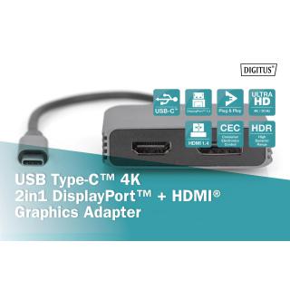 Kabel adapter graficzny DIGITUS USB Typ C na DisplayPort/HDMI 4K 30Hz UHD 0,2m