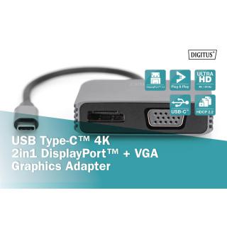 Kabel adapter graficzny DIGITUS USB Typ C na DisplayPort/VGA 4K 30Hz 0,2m