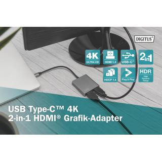 Kabel adapter graficzny DIGITUS USB Typ C na 2x HDMI 4K 60Hz UHD 0,2m