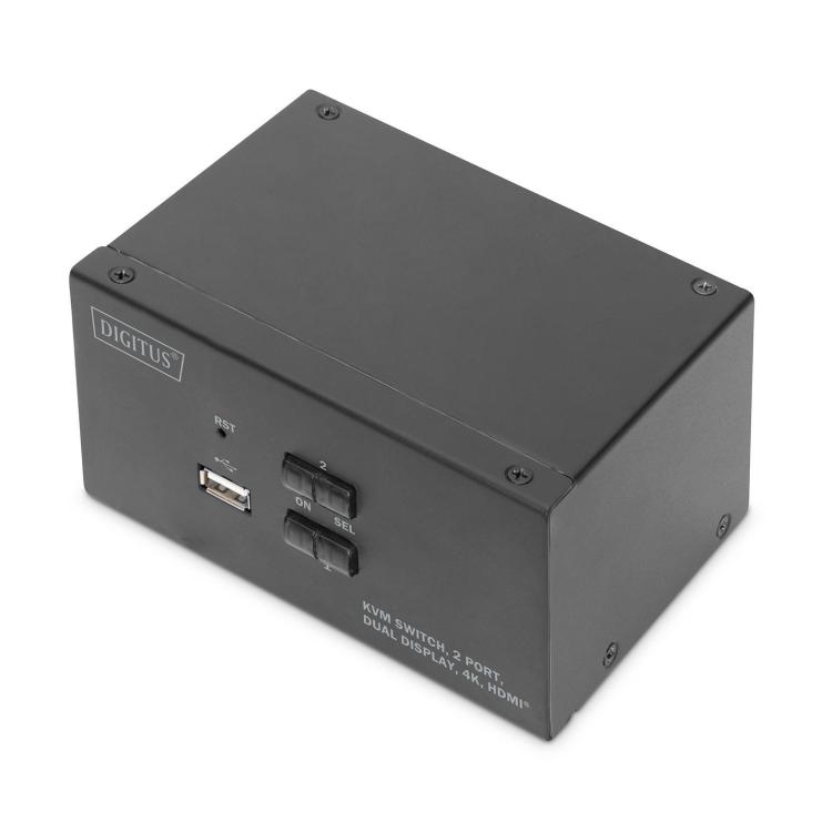 Przełącznik KVM DIGITUS 2 portowy HDMI, Dual Display, 4K 30Hz