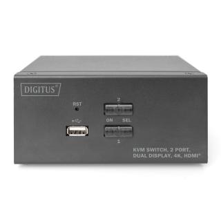 Przełącznik KVM DIGITUS 2 portowy HDMI, Dual Display, 4K 30Hz