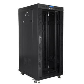 Szafa instalacyjna rack stojąca 19 cali 27u 800x1000 czarna drzwi szklane LCD (flat pack)