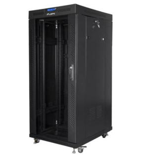 Szafa instalacyjna rack stojąca 19 cali 27u 800x1000 czarna drzwi szklane LCD (flat pack)