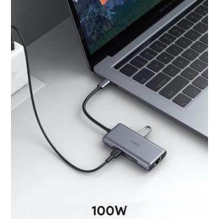 CB-C75 aluminiowy Hub USB-C | 6w1 | RJ45 Ethernet 10/100/1000Mbps | 3xUSB 3.1 | HDMI 4k@30Hz | USB-C Power Delivery 100W