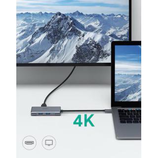 CB-C75 aluminiowy Hub USB-C | 6w1 | RJ45 Ethernet 10/100/1000Mbps | 3xUSB 3.1 | HDMI 4k@30Hz | USB-C Power Delivery 100W