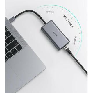 CB-C75 aluminiowy Hub USB-C | 6w1 | RJ45 Ethernet 10/100/1000Mbps | 3xUSB 3.1 | HDMI 4k@30Hz | USB-C Power Delivery 100W