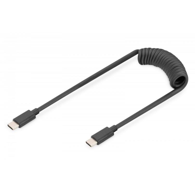 Kabel spiralny USB C/USB C, USB 2.0, PD 60W, max. 1m Czarny