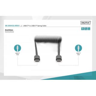 Kabel spiralny USB C/USB C, USB 2.0, PD 60W, max. 1m Czarny