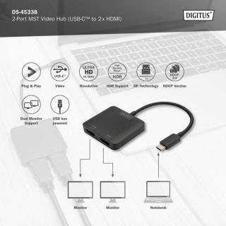 Hub/Koncentrator 2-portowy USB Typ C/2x HDMI 4K/60Hz HDR HDCP 2.2 MST