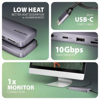 HMC-6GM2 Wieloportovy hub 6in1 10Gbps, USB-A, USB-C, HDMI, M.2, SD/mSD, PD 100W, USB-C