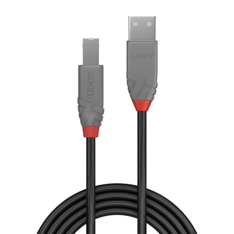 Kabel drukarkowy USB LINDY 2.0 A/M - B/M, Anthra Line 0.2m Czarny