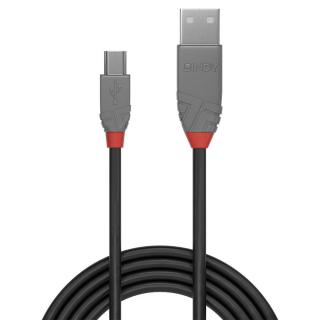 Kabel USB 2.0 LINDY Type A to Mini-B Cable, Anthra Line 0,5m Black