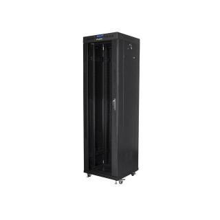 Szafa instalacyjna rack stojąca 19 42u 600x600 czarna, drzwi szklane lcd (Flat pack)