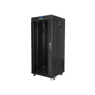 Szafa instalacyjna rack stojąca 19 27U 600x600 czarna, drzwi szklane LCD (Flat pack)