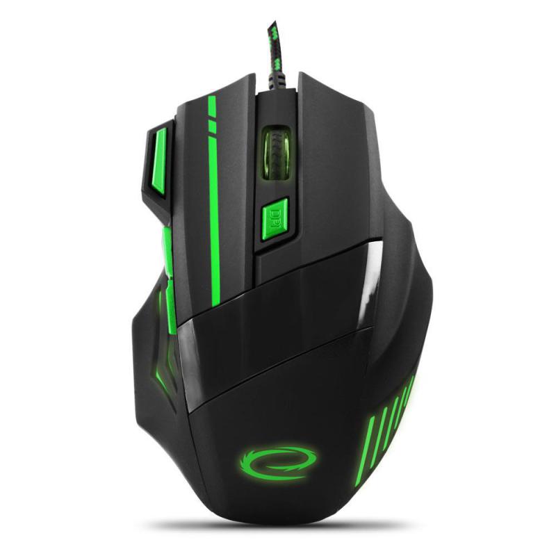 Mysz przewodowa Esperanza MX201 Wolf optyczna Gaming 7D USB czarno-zielona