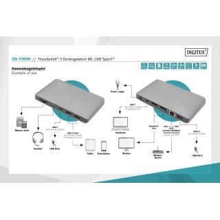 Stacja dokująca DIGITUS USB Typ C 11-portów z Thunderbolt 3, 8K 30Hz, PD 3.0, RJ45, aluminiowa