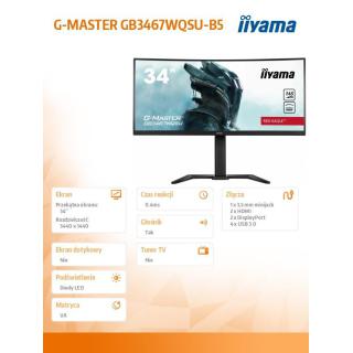 Monitor 34 cale G-MASTER GB3467WQSU-B5 VA,UWQHD,165HZ,HAS(15cm),1500R,4xUSB