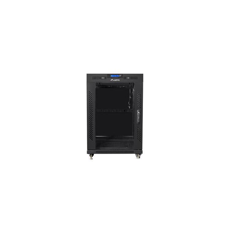 Szafa instalacyjna rack stojąca 19 15U 600x800 czarna, drzwi szklane lcd (flat pack)