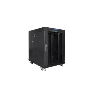 Szafa instalacyjna rack stojąca 19 15U 600x800 czarna, drzwi szklane lcd (flat pack)