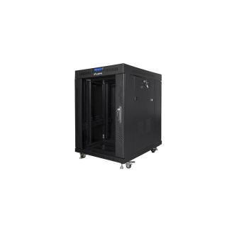 Szafa instalacyjna rack stojąca 19 15U 600x800 czarna, drzwi szklane lcd (flat pack)