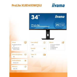 Monitor 34 cale XUB3493WQSU IPS,UWQHD,DP,HDMI,HAS(150mm)