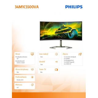 Monitor 34 cale 34M1C5500VA Curved VA 165Hz HDMIx2 DPx2 HAS Głośniki