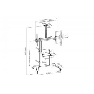 Stojak mobilny pojedynczy z półką i uchwytem na kamerę, 1xLCD max. 120" max. 140kg, VESA max. 1000x600