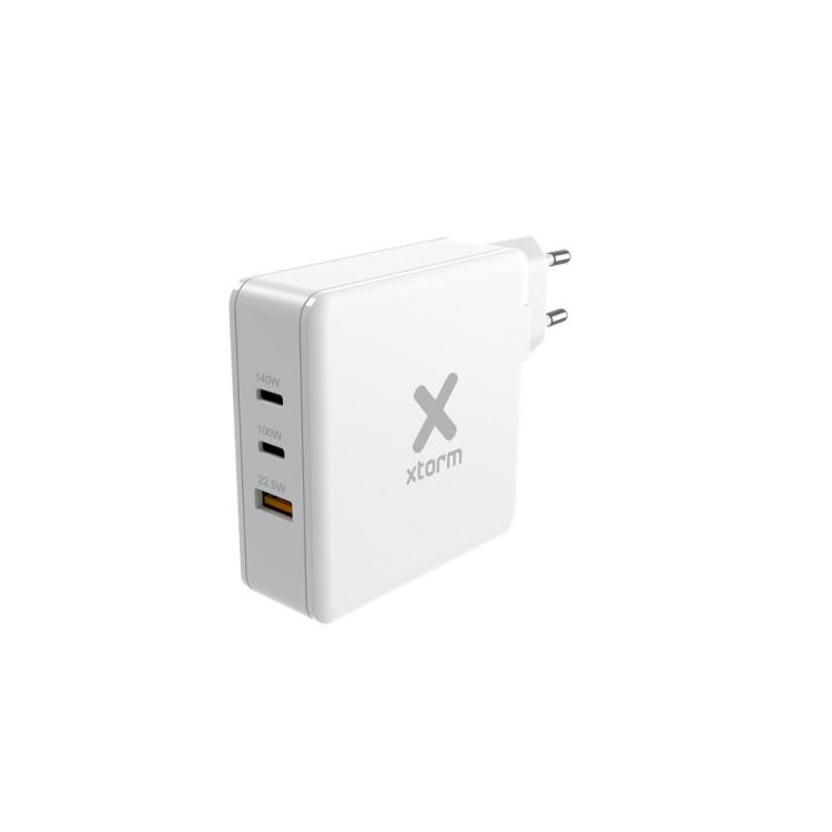 XTORM ŁADOWARKA SIECIOWA USB 3-PORTOWA 140W USB-C PD3.1 EPR GAN, BIAŁA (USB-C PD EPR 140W, USB-C PD100W, USB-A QC 3.0)