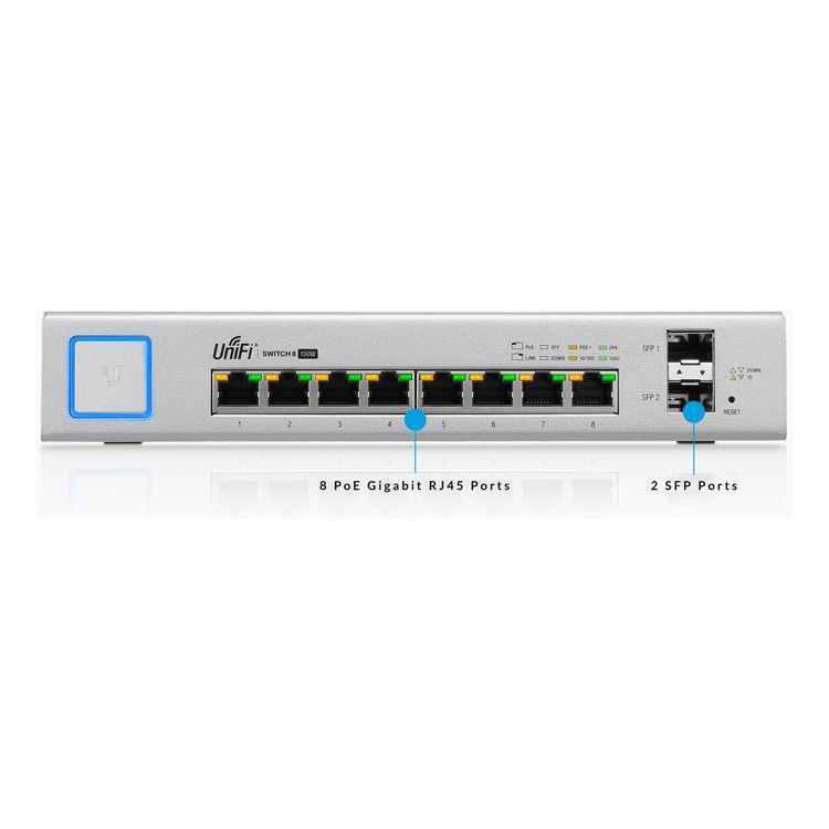 Switch zarządzalny UBIQUITI UniFiSwitch 8 150W 8x10/100/1000 2xSFP PoE+