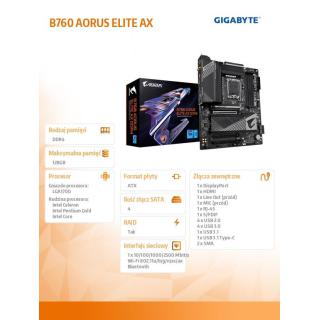 Płyta główna B760 AORUS ELITE AX s1700 4DDR5 DP/HDMI ATX