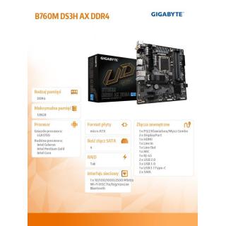 Płyta główna B760M DS3H AX DDR4 s1700 4DDR4 HDMI mATX