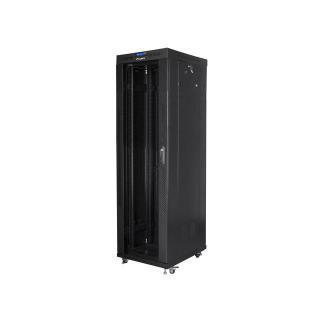 Szafa instalacyjna Rack stojąca 19" 42U 600x800 czarna drzwi szklane LCD Lanberg (flat pack)