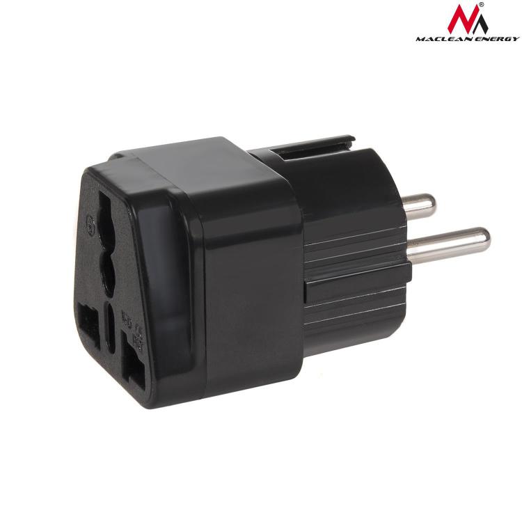 Adapter zasilania Maclean MCE155 gniazdo UK na wtyk EU uniwersalny, czarny