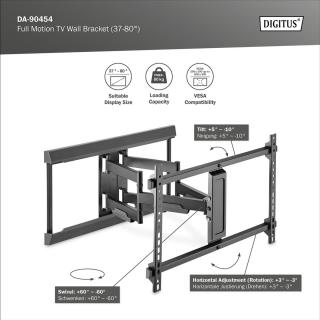 Uchwyt ścienny DIGITUS do TV 37-80" 60kg max. VESA...