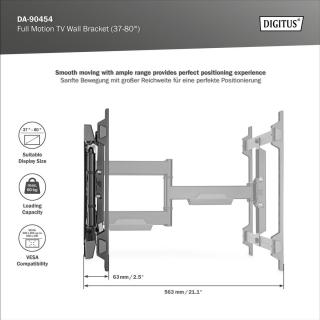 Uchwyt ścienny DIGITUS do TV 37-80" 60kg max. VESA 600x400 z regulacją pion i poziom