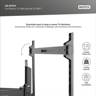 Uchwyt ścienny DIGITUS do TV 37-80" 60kg max. VESA 600x400 z regulacją pion i poziom