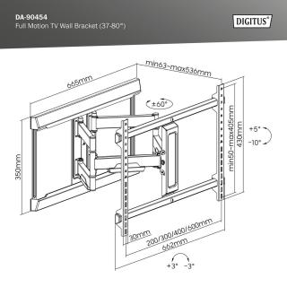 Uchwyt ścienny DIGITUS do TV 37-80" 60kg max. VESA 600x400 z regulacją pion i poziom