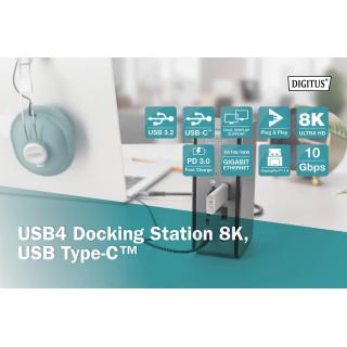 Stacja dokująca DIGITUS USB 4.0 Typ C 14-portów 8K 30Hz HDMI, DP 1.4, PD 3.0, SD microSD, RJ45