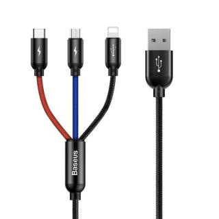 Kabel przewód USB 3w1 - USB-C, Lightning, micro USB 120cm...