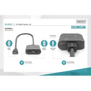 Kabel rozdzielacz/Splitter DIGITUS HDMI 2.0 UHD 4K 60Hz Typ HDMI A/2xHDMI A M/Ż czarny 0,5m