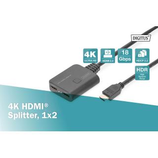 Kabel rozdzielacz/Splitter DIGITUS HDMI 2.0 UHD 4K 60Hz Typ HDMI A/2xHDMI A M/Ż czarny 0,5m