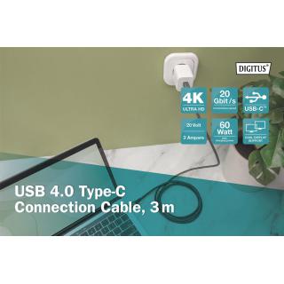 Kabel połączeniowy DIGITUS PREMIUM USB 4.0 Typ USB C/USB C M/M 20Gbps PD 3.0 60W 4K 60Hz czarny nylon 3m