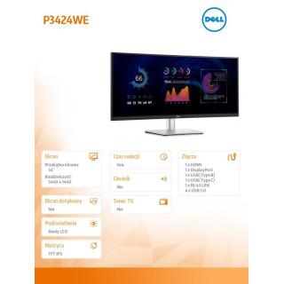 Monitor zakrzywiony 34 cale P3424WE 21:9/3440x1440/IPS/USBC/RJ45/HDMI/DP/3Y