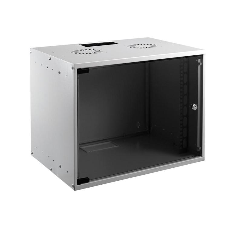 MIRSAN SZAFA RACK 19" WISZĄCA 9U 400MM SZARA SZKLANE DRZWI FLAT PACK ( DO SAMODZIELNEGO MONTAŻU )