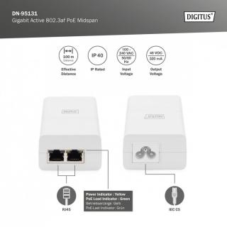 Zasilacz/Adapter PoE 802.3af, max. 48V 15.4W Gigabit 10/100/1000 Mbps, aktywny, Biały