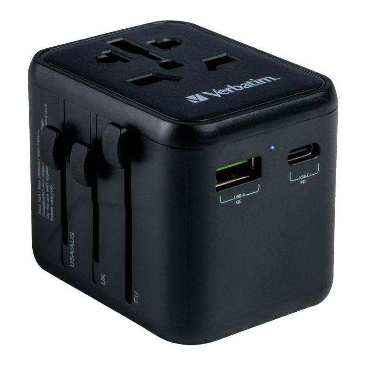 Adapter podróżny Verbatim UTA-02 globalny-globalny 1xUSB 1xUSB-C PD QC